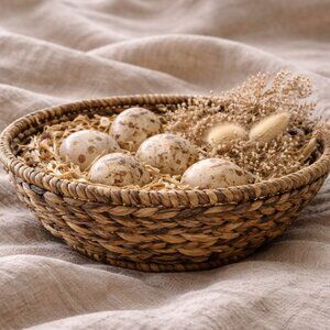 New Rare Large Rattan Artisanal Hand Woven French Country Style Bread Basket